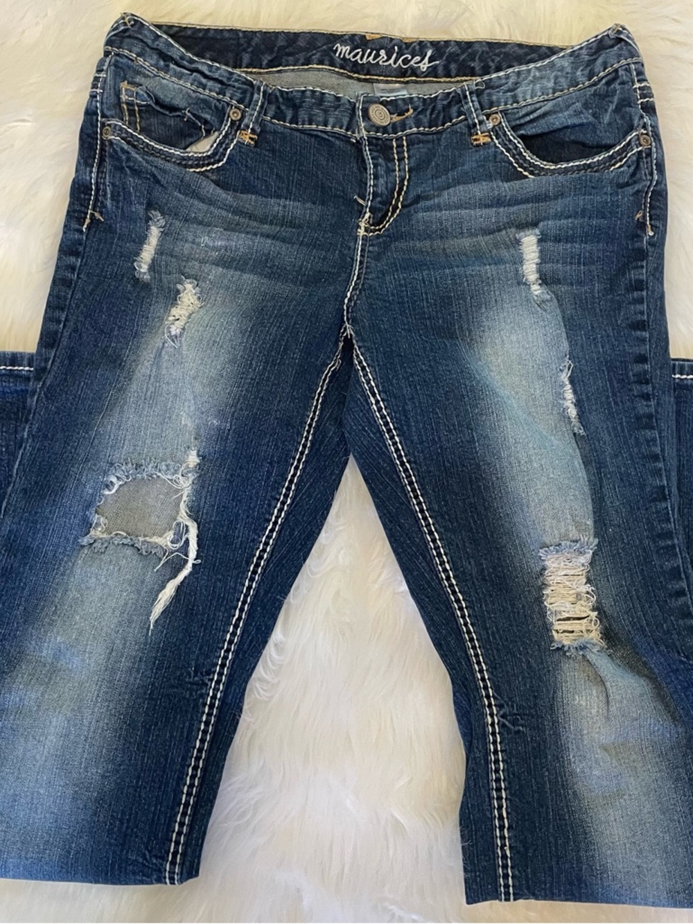 Maurices Distressed Boyfriend Jeans in Dark Blue Denim